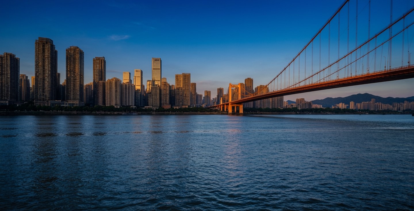 Panoramic city skyline generated from a text prompt, wide frame without tiling artifacts